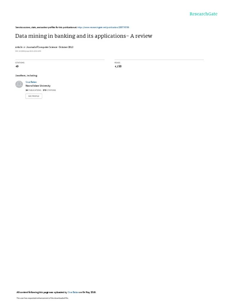 Data Mining In Banking And Its Applications - A Rev | PDF | Data Mining ...