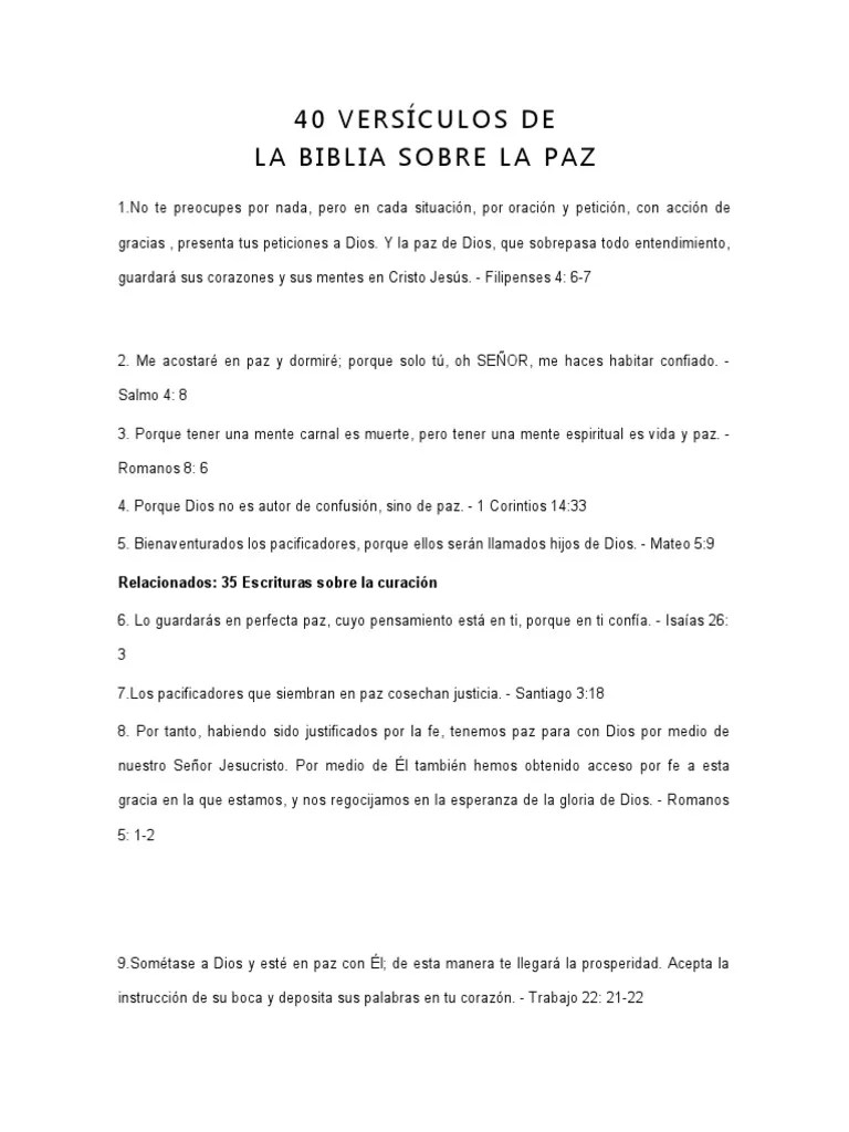 40 VERSÍCULOS De La Biblia Sobre La Paz | PDF | Contenido Bíblico ...