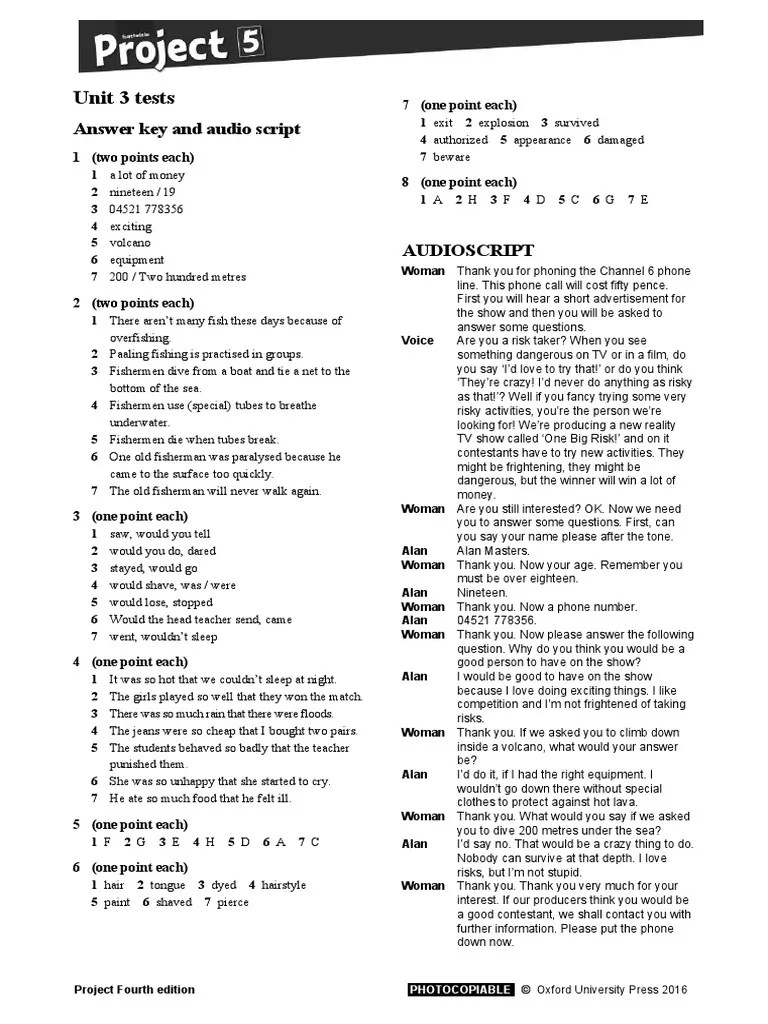 Unit 3 Answer Key And Audio Script Pdf