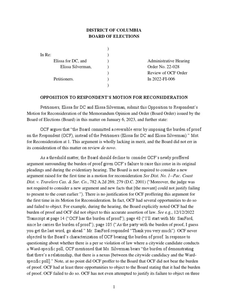 Opposition To Motion For Reconsideration | PDF | Burden Of Proof (Law ...