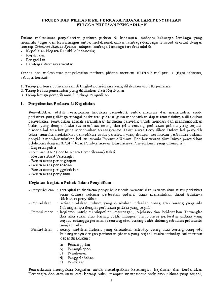 Proses Dan Mekanisme Perkara Pidana Dari Penyidikan 2 Pdf