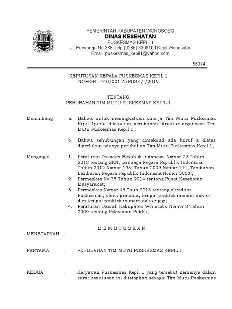 SK Perubahan Tim Mutu 2019 | PDF