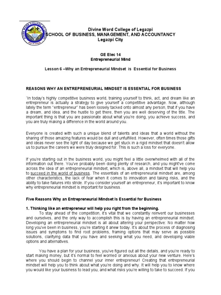 Lesson 6 - Why An Entrepreneurial Mindset Is Essential For Business ...