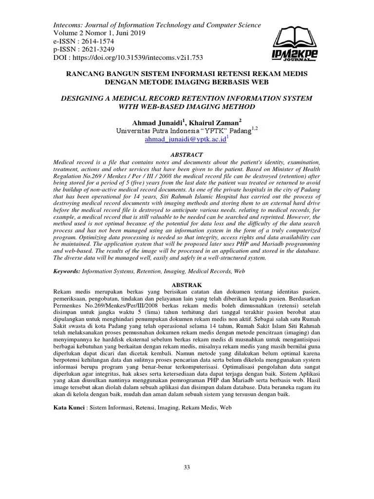 Rancang Bangun Sistem Rekam Medis Dengan Metode Imaging Berbasis Web ...