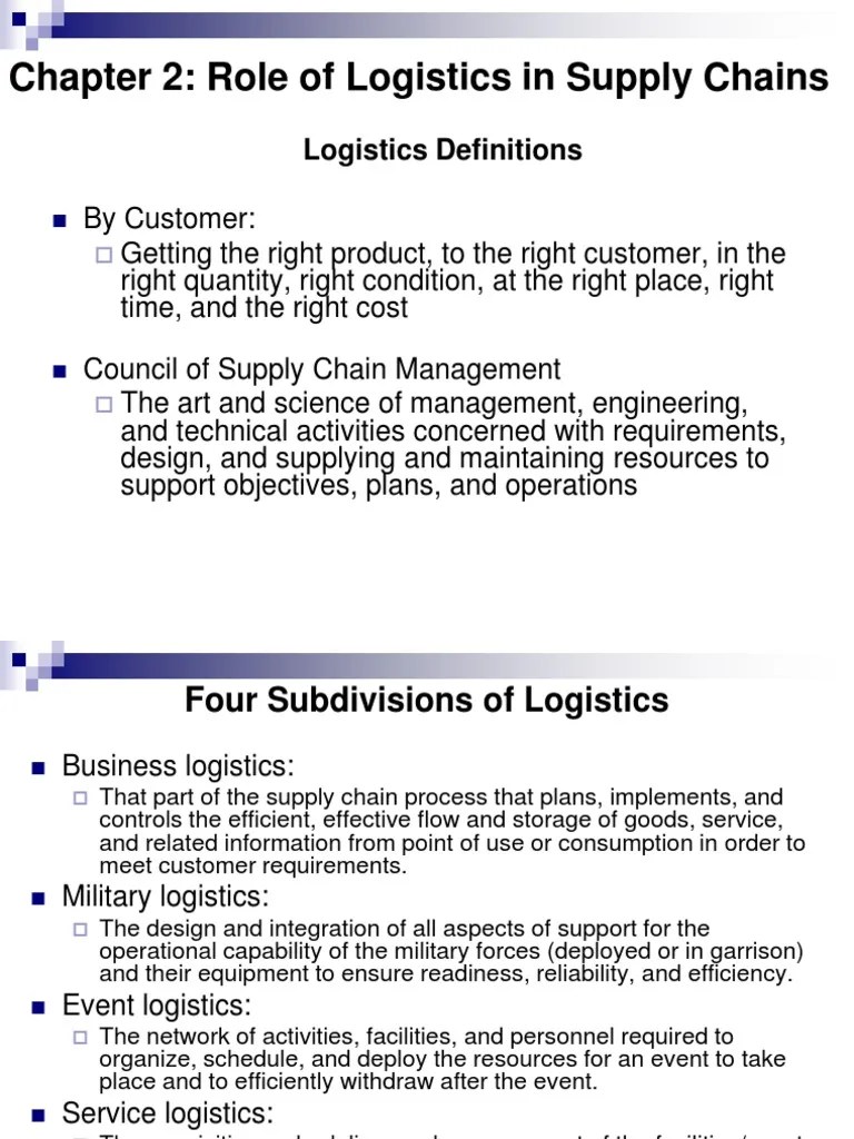 Chapter 2 Role Of Logistics In Supply Chains | PDF | Logistics | Supply ...