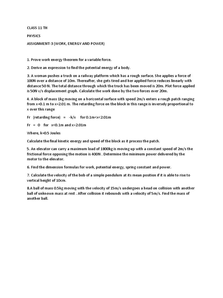 CLASS 11 TH Physics Assignment | PDF