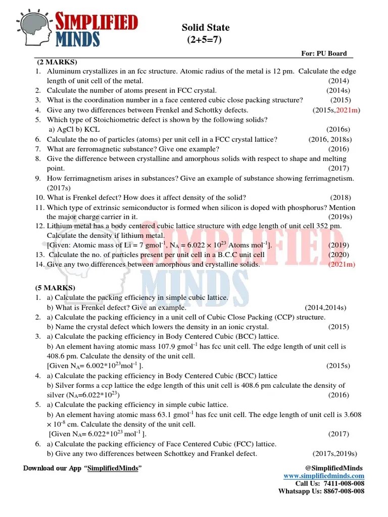 1.solid State 2ndPUC PYQs - Combined | PDF | Reaction Rate | Reaction ...