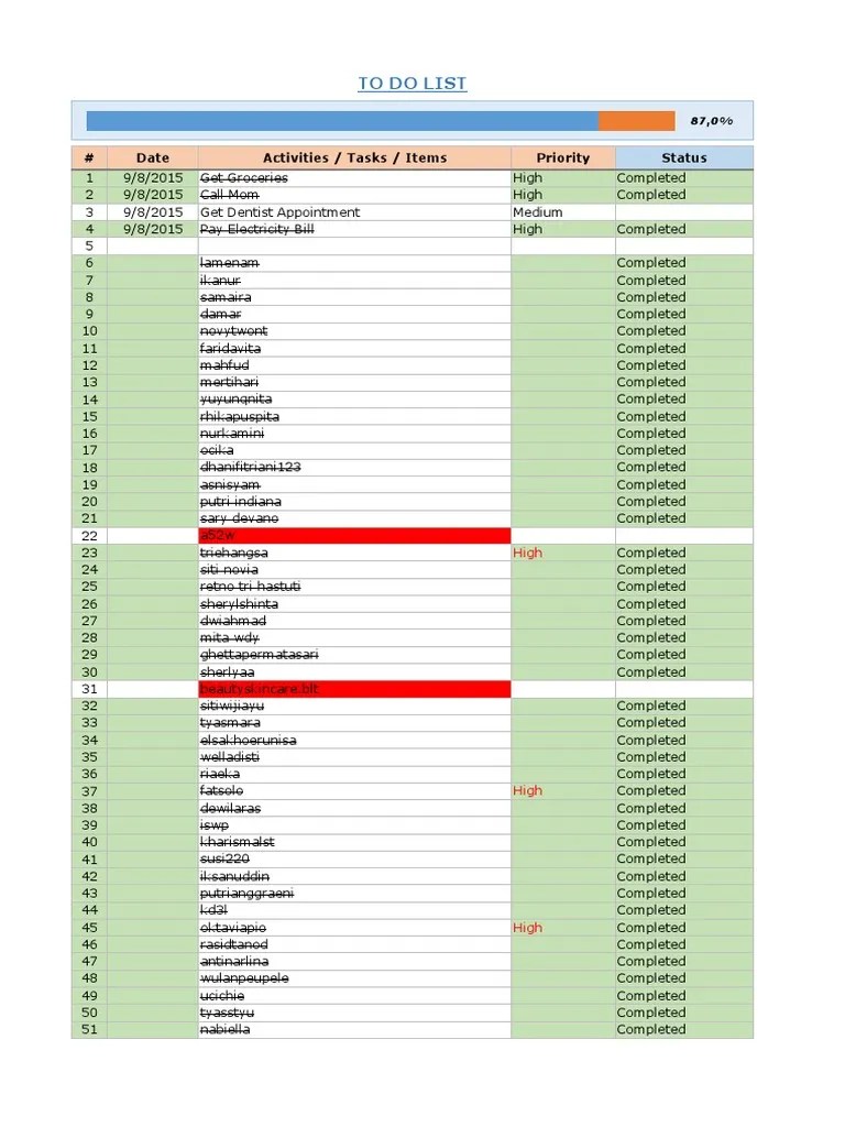 Rekap Excel To Do List Template Drop Down List - V1 | PDF | Time ...
