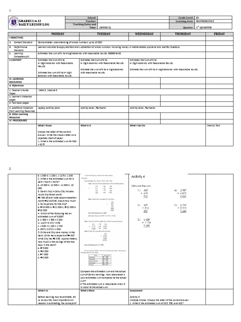 Dll Mathematics 1 Q2 W3 Pdf Mathematics - Desktop Ocean Illustrations for Desktop