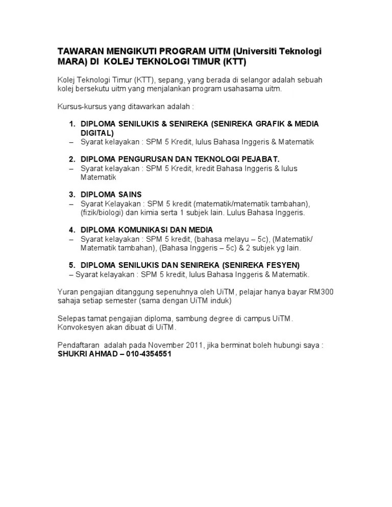 Syarat Kelayakan Course Uitm - Semaksyarat