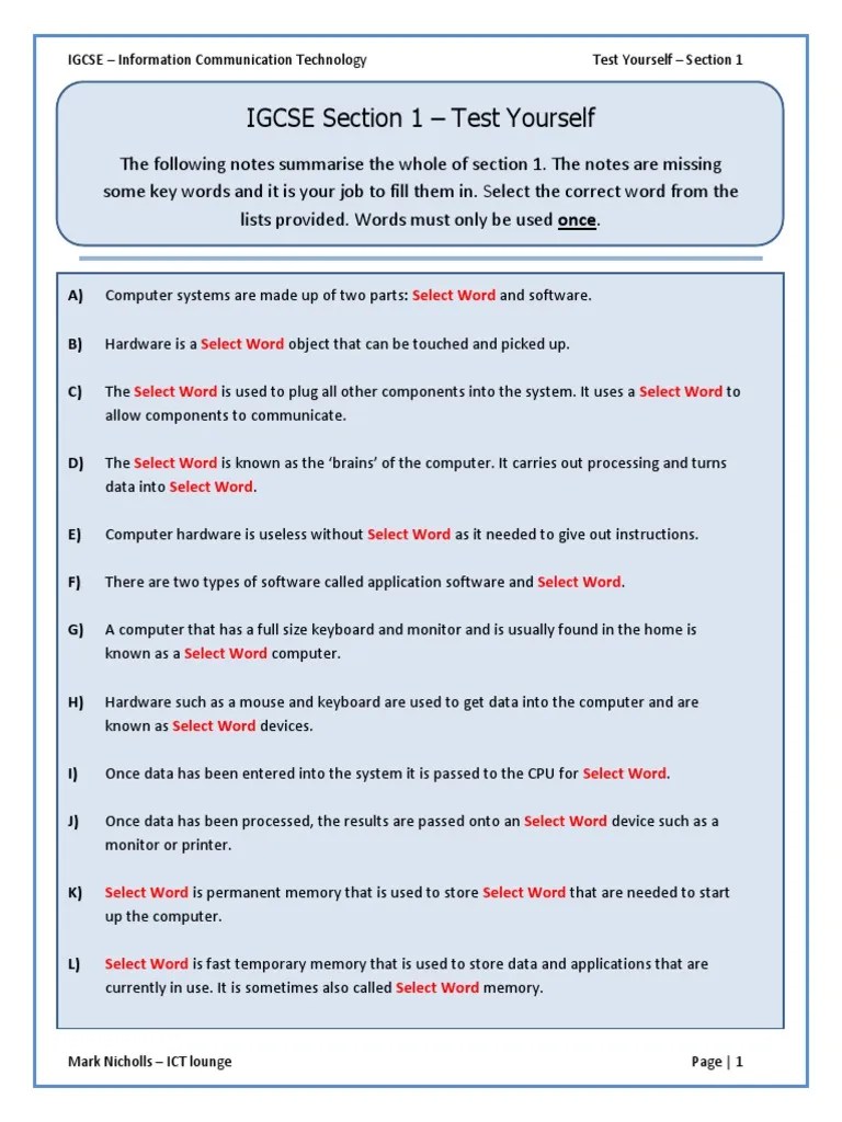 CIE ICT Ch1 Ex2 | PDF | Graphical User Interfaces | Computer Data Storage