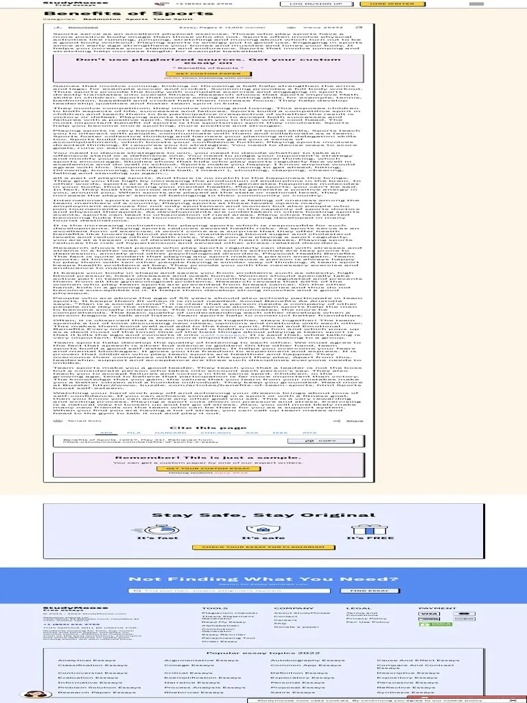 Benefits Of Sports Free Essay Example | PDF | Essays | Cardiovascular Diseases