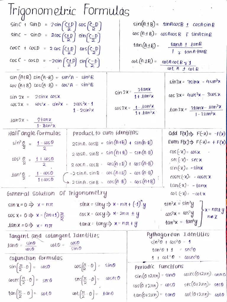Trigonometric Formulas ALL IN ONE | PDF | Trigonometric Functions | Euclidean Plane Geometry