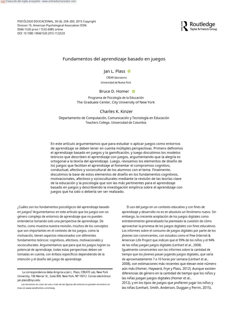 Aprendizaje Basado En Games - En.es | PDF | Aprendizaje | Motivacional