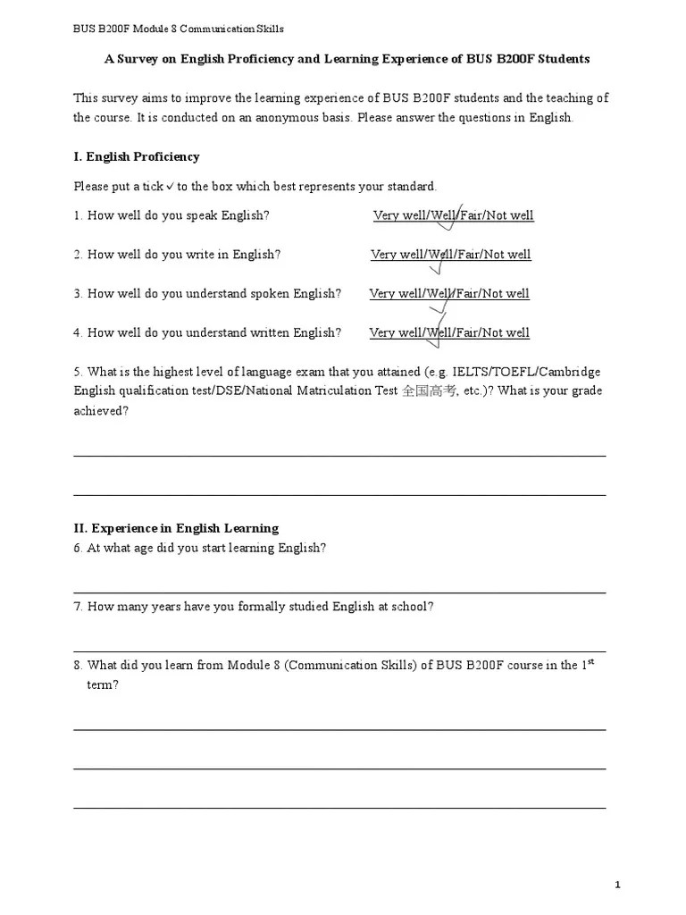 Module 8 Survey On English Proficiency And Language Learning Experience ...