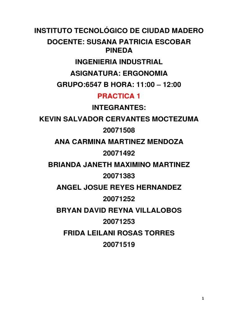 Practica 1 Ergonomia | PDF | Factores Humanos Y Ergonomía
