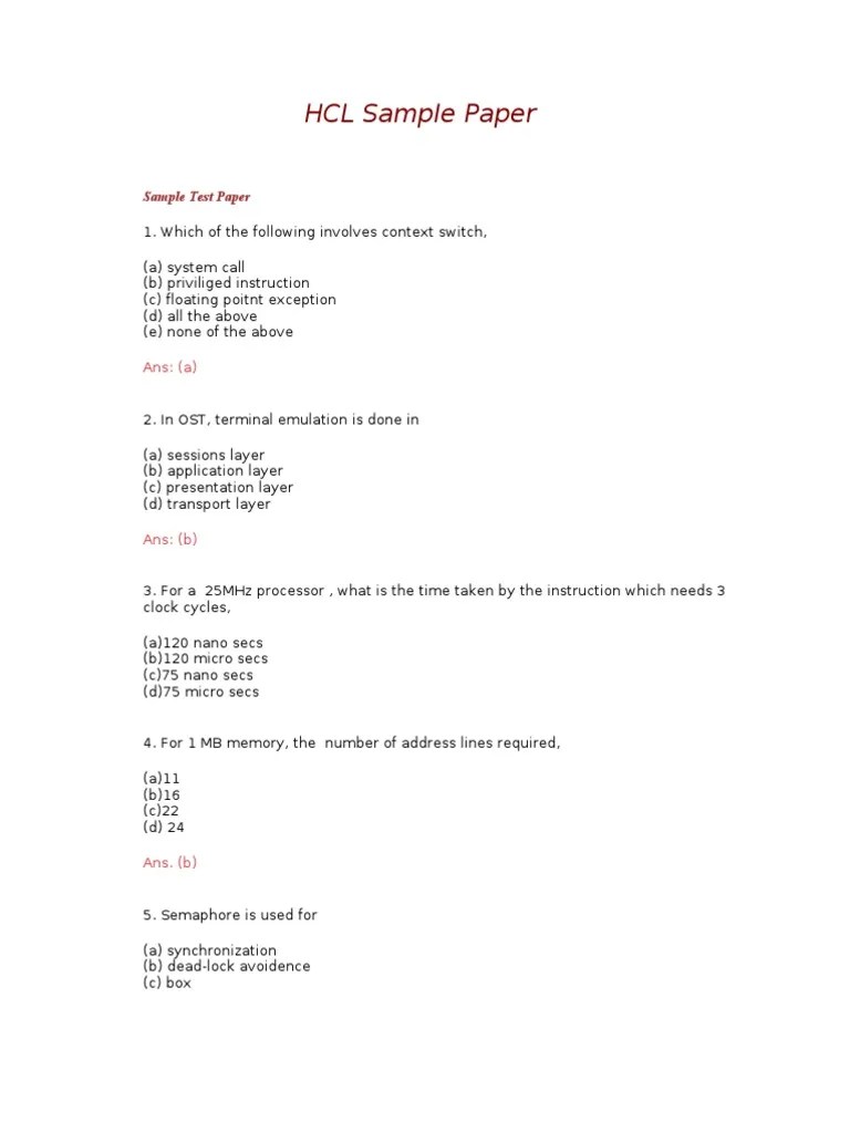 HCL Sample Paper | PDF | C (Programming Language) | Array Data Type