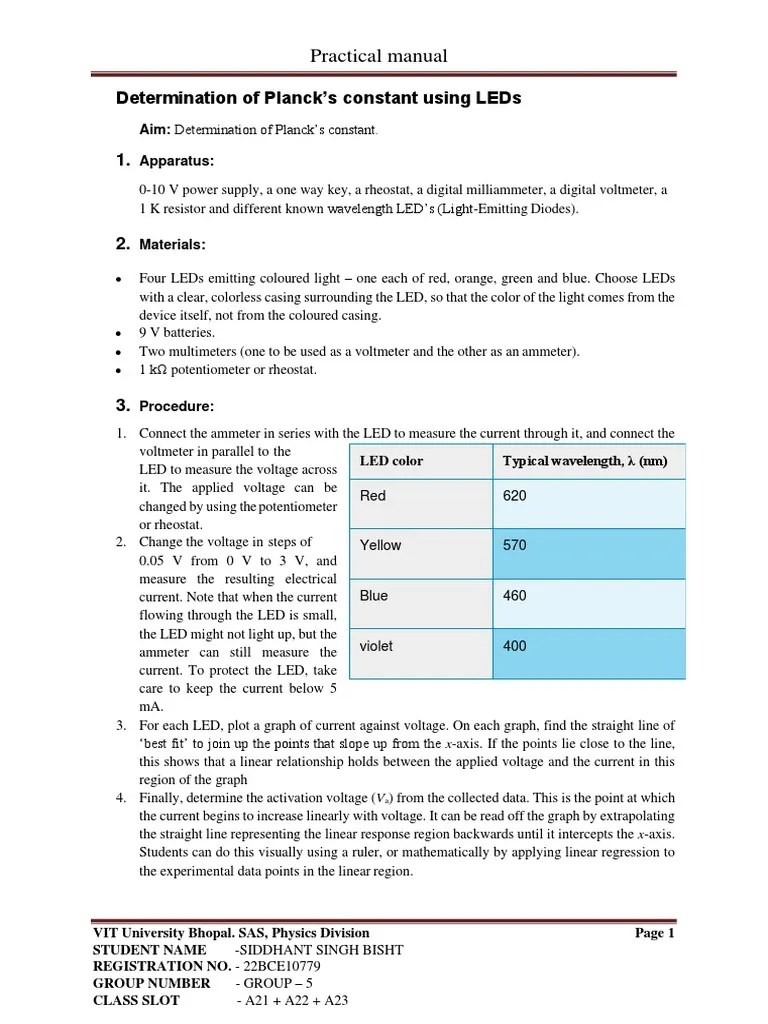 PLANKS CONSTANT Experiment | PDF | Light Emitting Diode | Manufactured ...