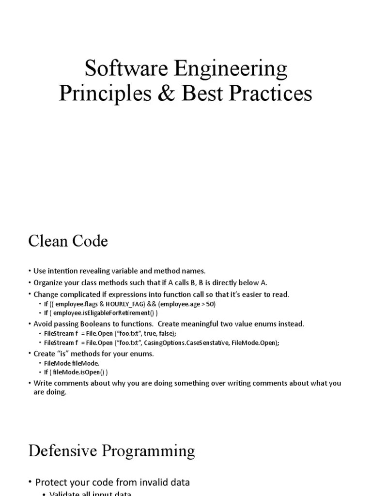 Software Engineering Principles & Best Practices | PDF | Parameter ...