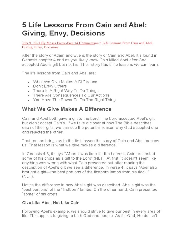 5 Powerful Lessons In The Life Of Cain And Abel 1 | PDF | Cain And Abel ...