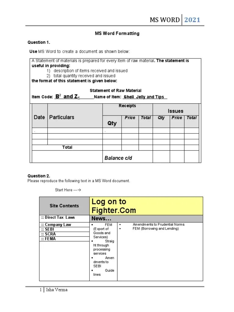 MS Word Formatting | PDF