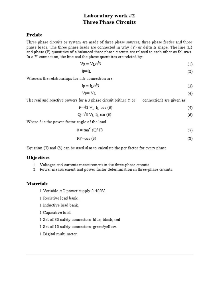 Lab 2 Three Phase Circuits | PDF | Ac Power | Electrical Resistance And Conductance