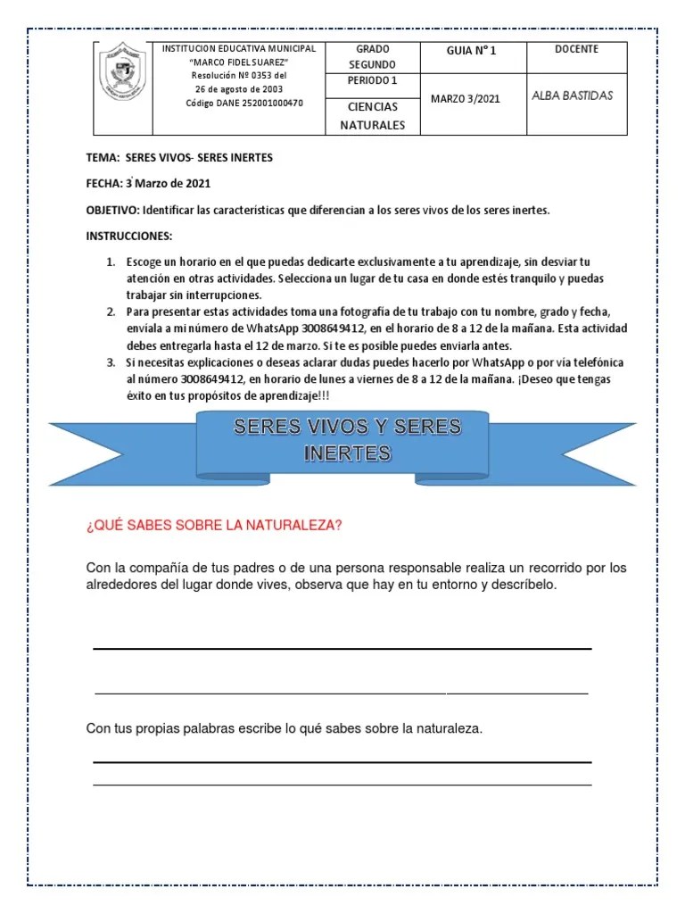 Guia 1 Ciencias Naturales Seres Vivos E Inertes 2°sj | PDF | Naturaleza | Plantas