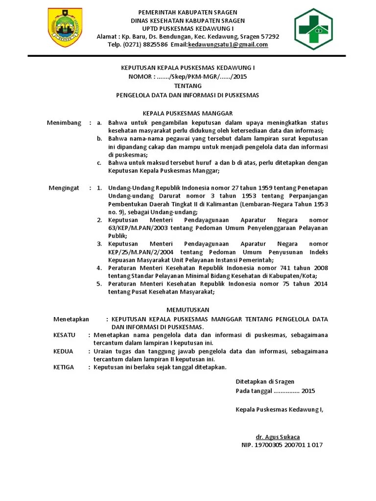 01 Contoh SK-PENGELOLA-DATA-DAN-INFORMASI | PDF