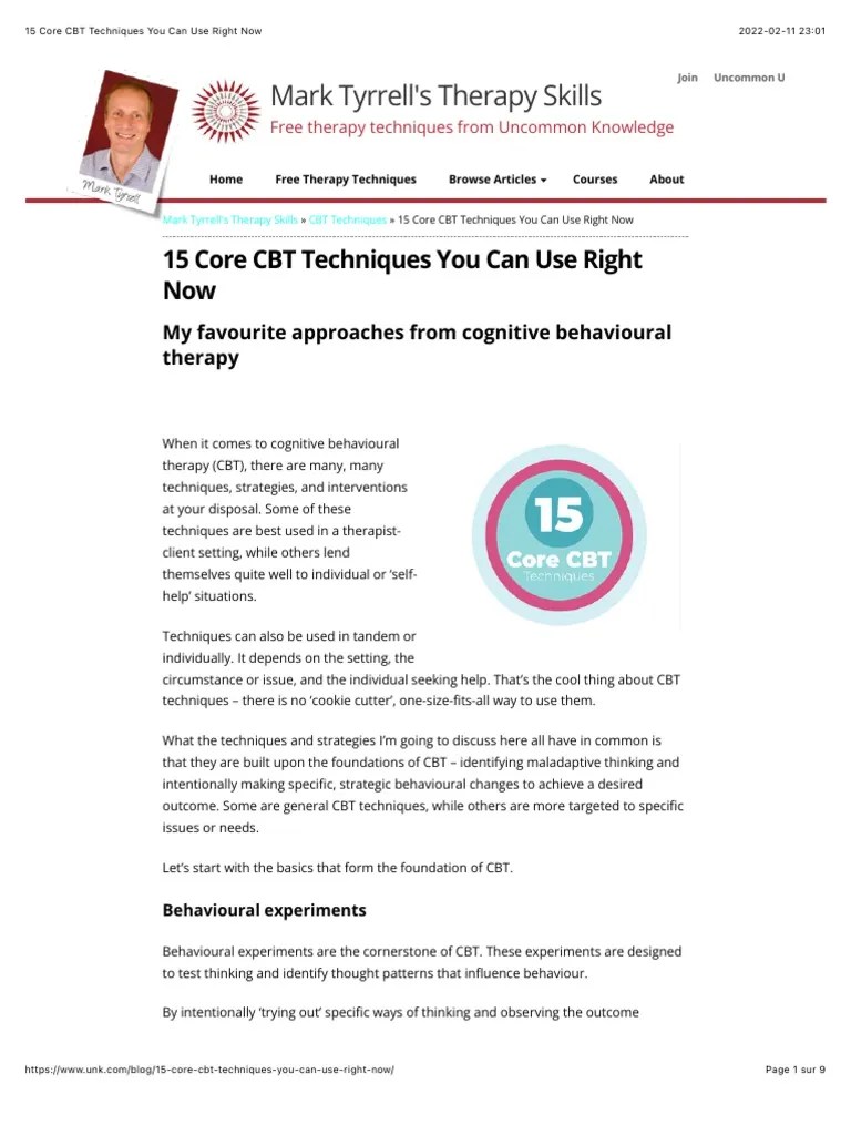 15 Core CBT Techniques You Can Use Right Now | PDF