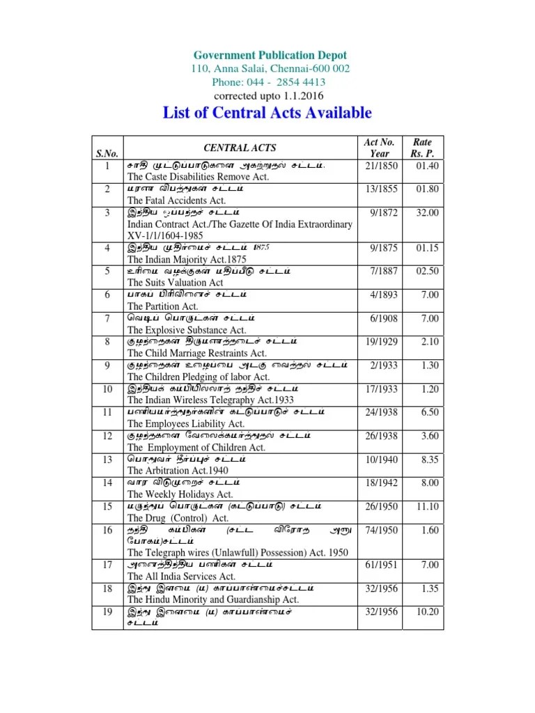 5 Central Acts In Tamil | PDF