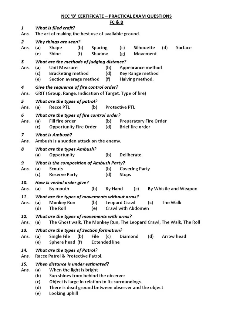NCC B' Certificate - Practical Exam Questions | PDF | Rifle | Compass