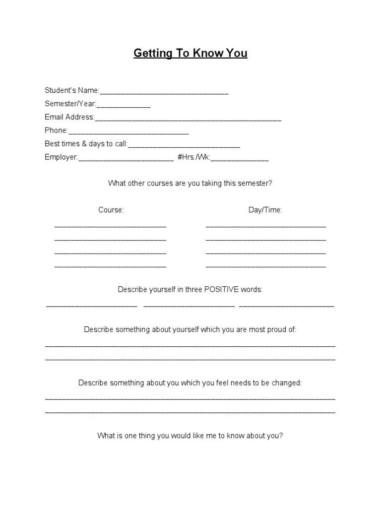 Getting To Know You | PDF