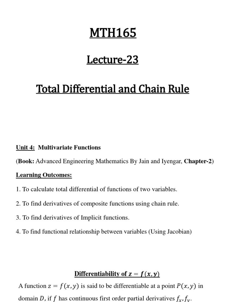 Lecture 23total Derivative And Chain Rule | Download Free PDF ...