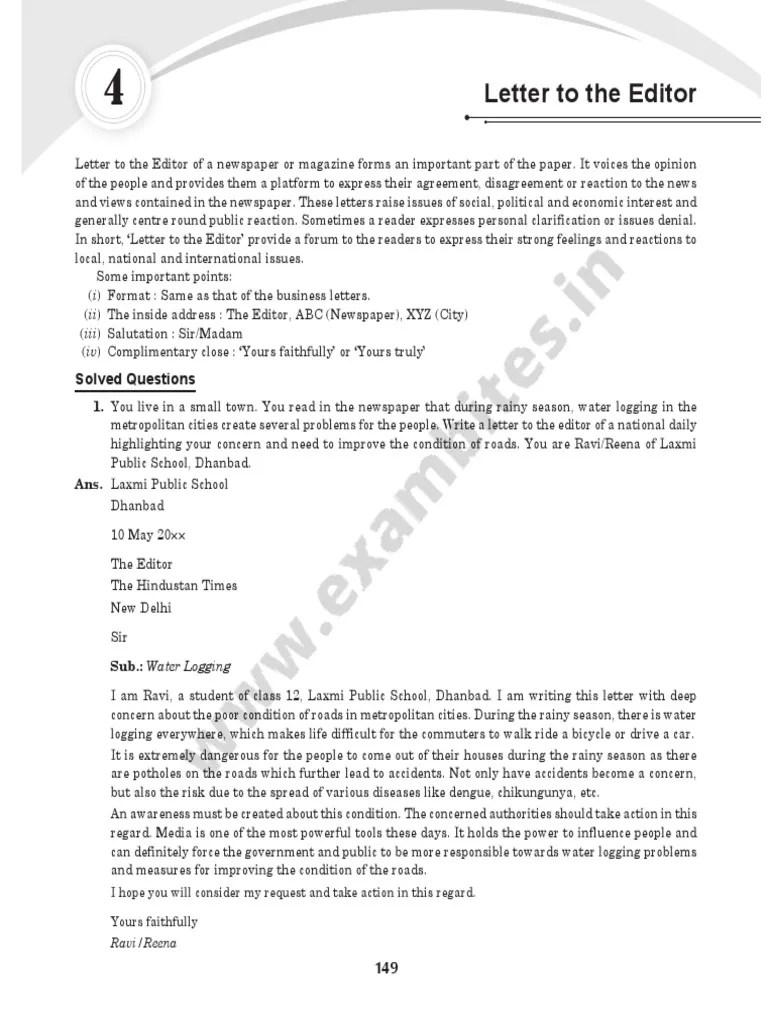 Letter To Editor Class | PDF | Water Scarcity | Delhi