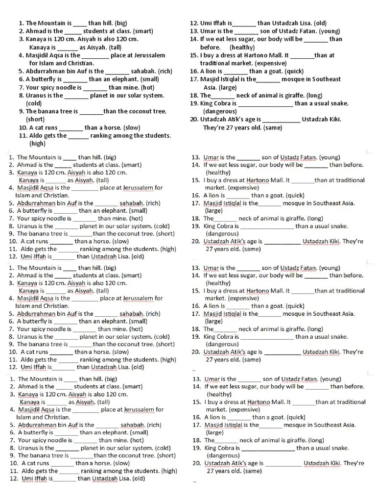 Latihan Soal Degree Of Comparison Sma | PDF