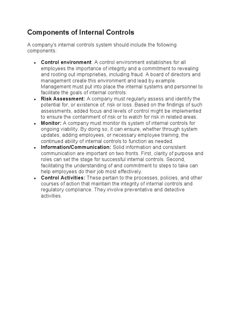 Components Of Internal Controls | PDF