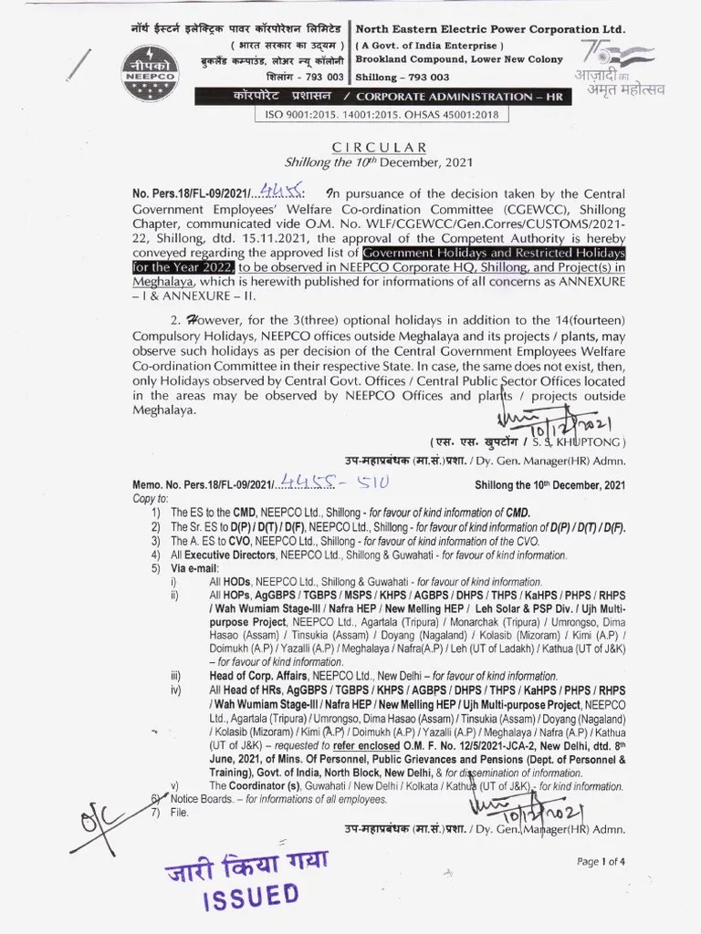 Holiday List 2022 | PDF