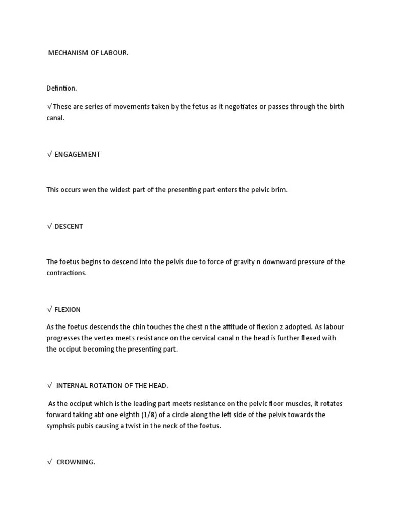 Mechanism Of Labour. | PDF | Pelvis | Anatomical Terms Of Motion