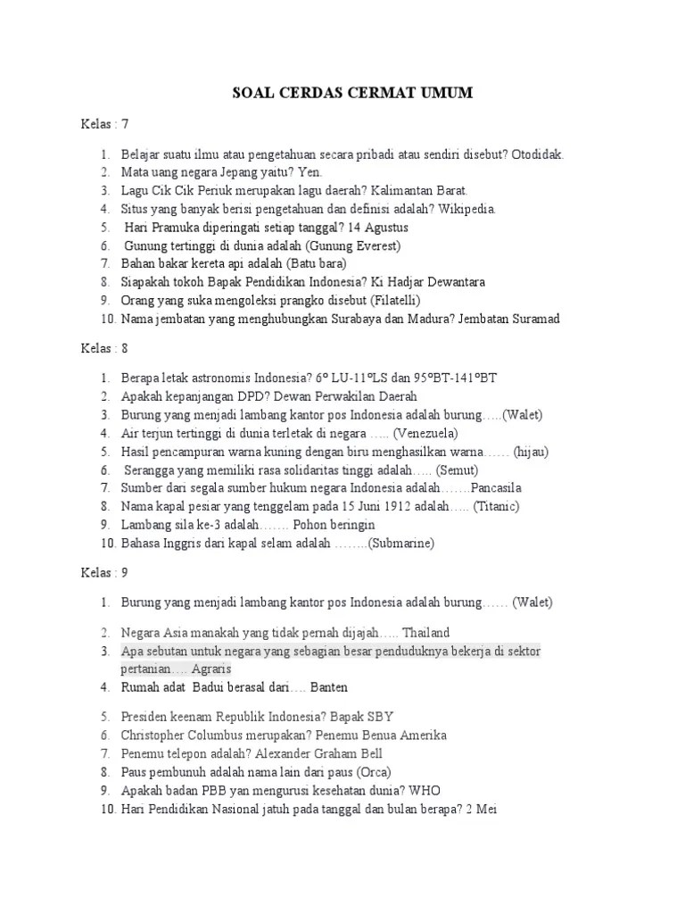 Soal Cerdas Cermat Umum | PDF