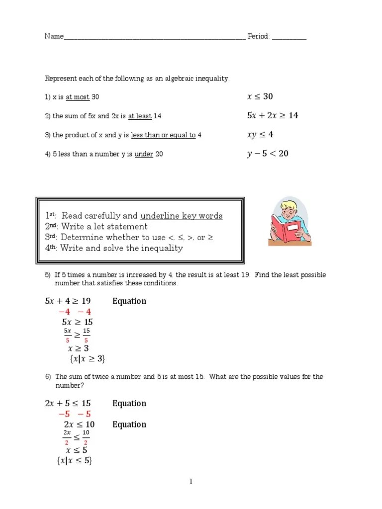 Inequality Word Problem Solutions | PDF | Inequality (Mathematics ...