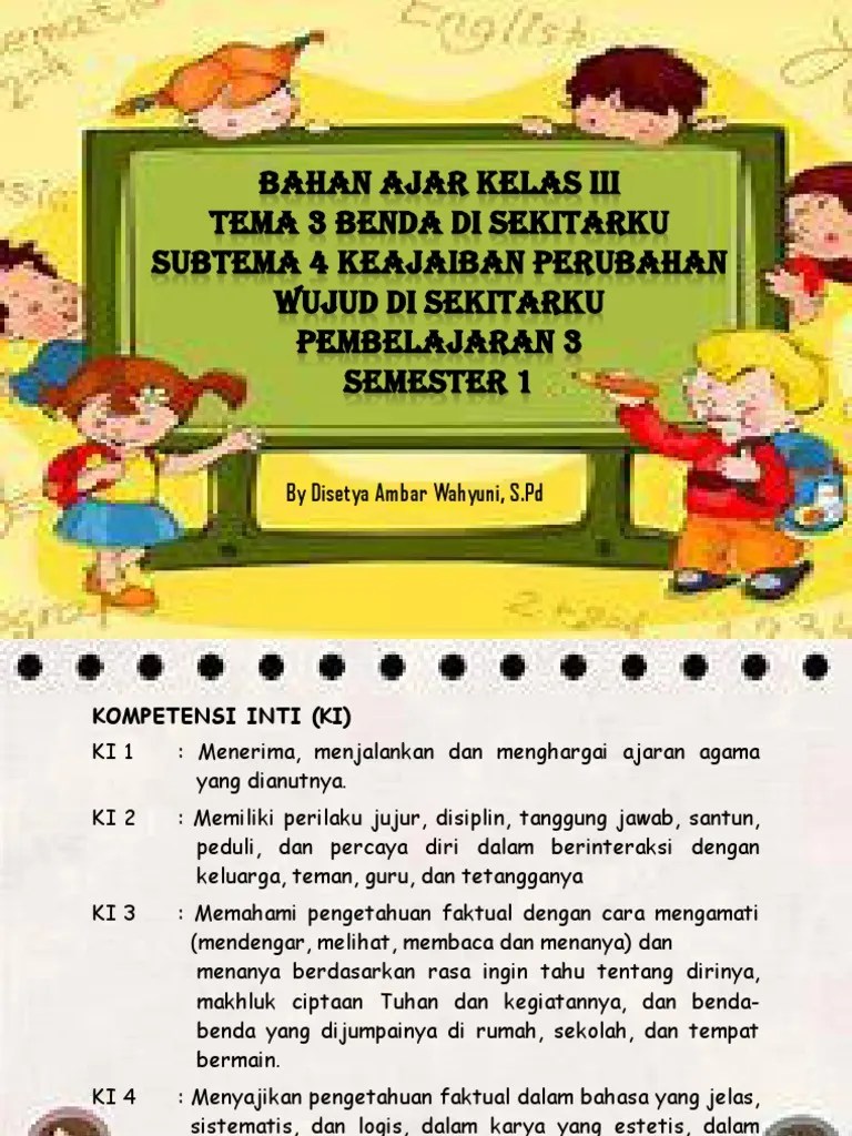Bahan Ajar Kelas 3 Tema 3 Sub Tema 4 Pembelajaran 3 | PDF