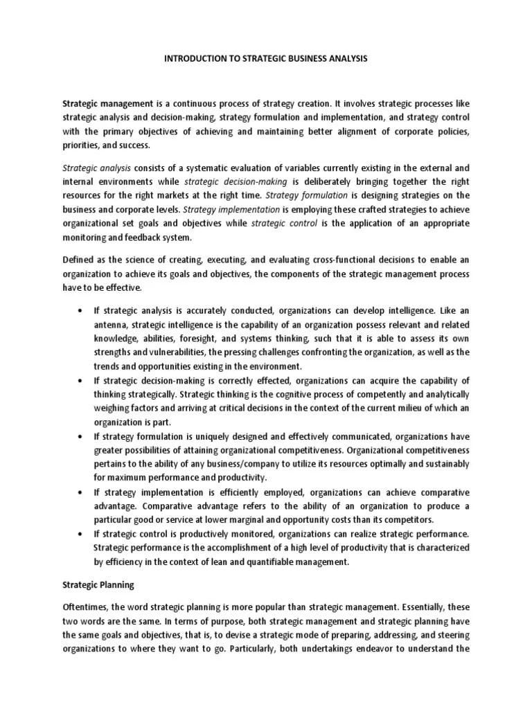 Introduction To Strategic Business Analysis | PDF | Strategic ...