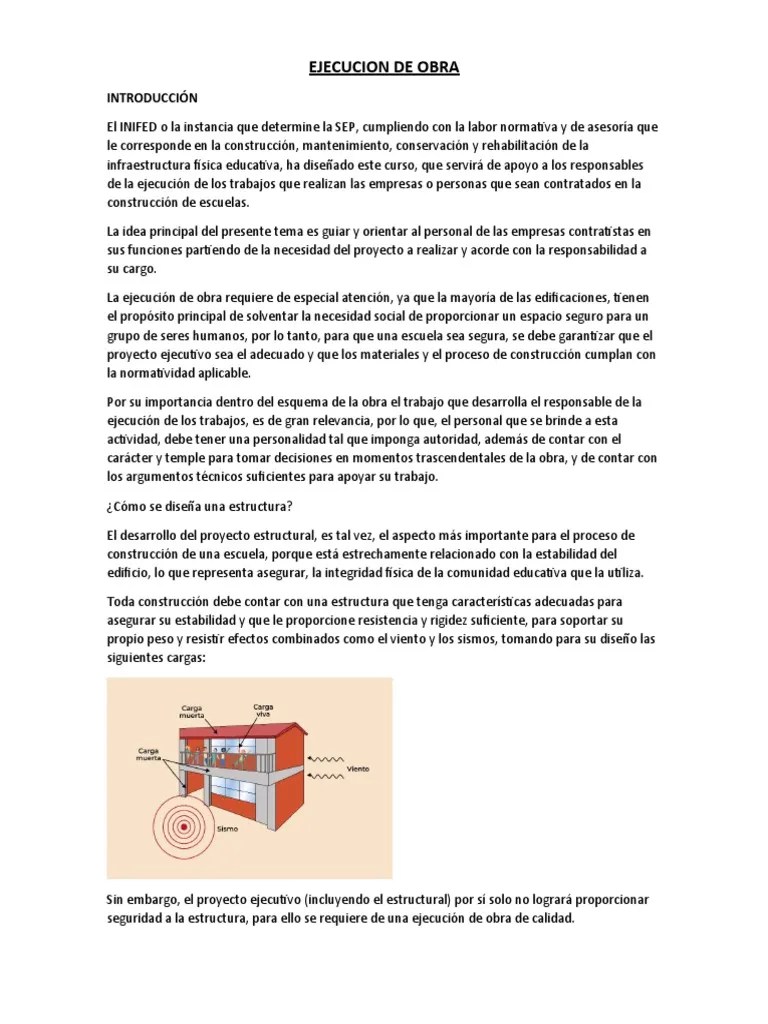 Ejecucion De Obra Inifed | Descargar Gratis PDF | Hormigón | Fundación (Ingeniería)