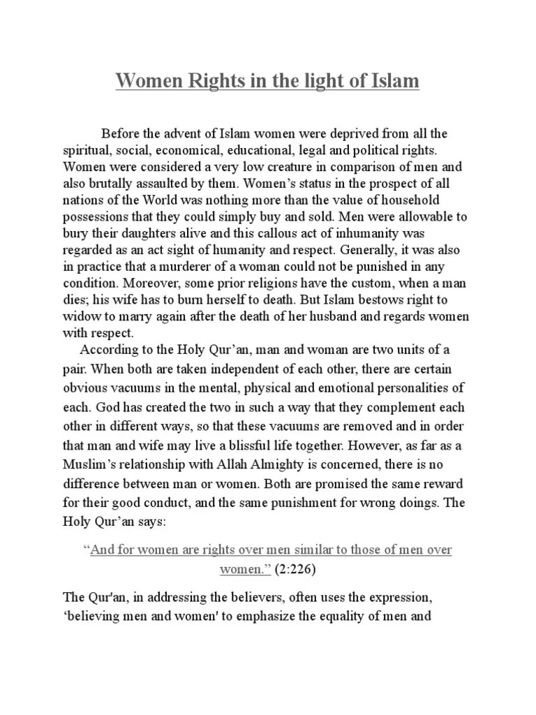 Women Rights In The Light Of Islam By Iqraa | PDF | Quran | Islam