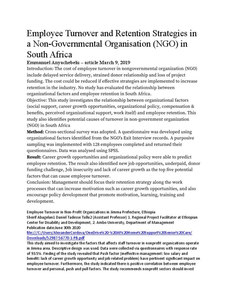 Employee Turnover And Retention Strategies In A Non | PDF | Employee Retention | Turnover ...
