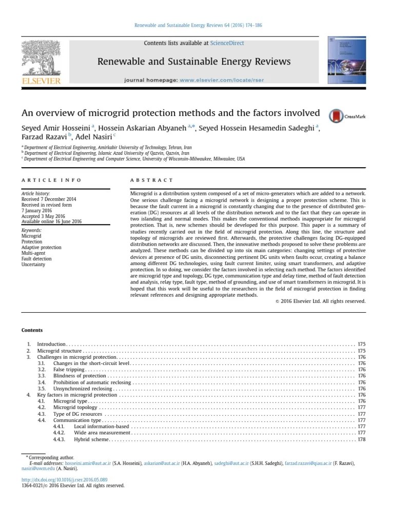 2016 - An Overview Of Microgrid Protection Methods And The Factors ...