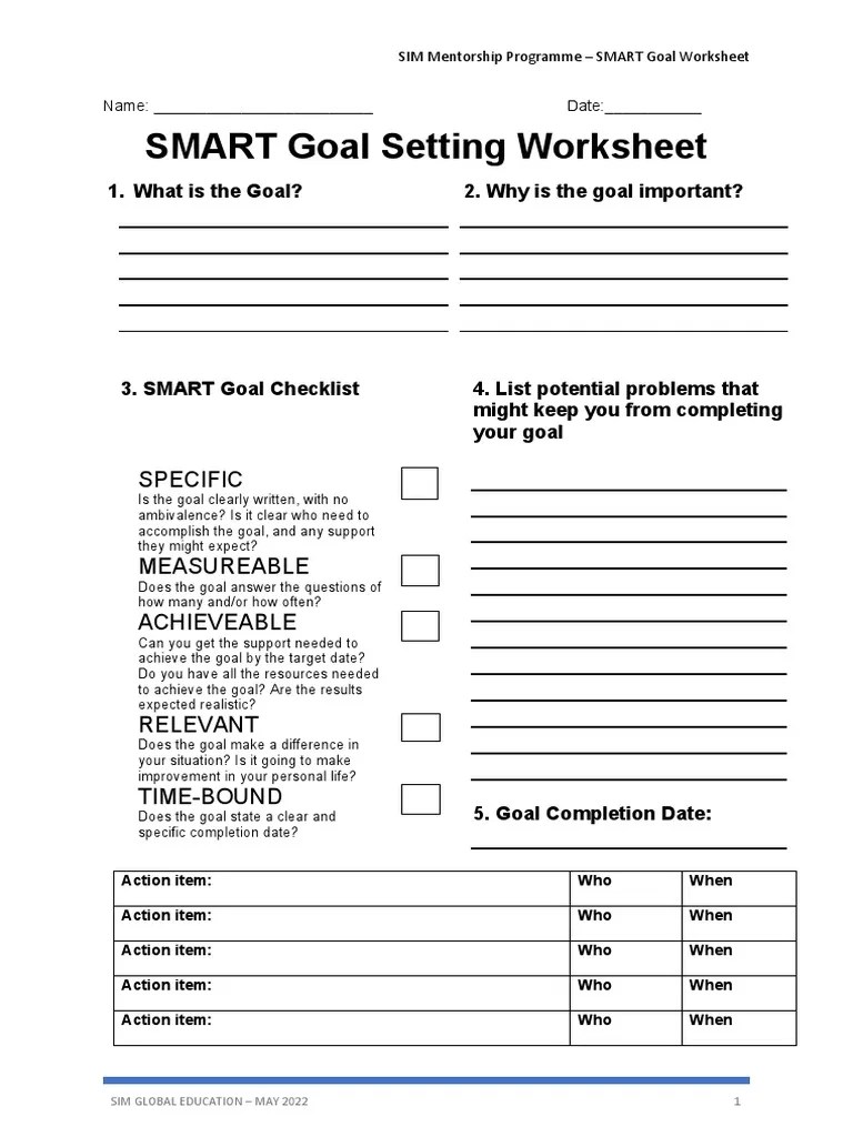 Worksheet 1 - SMART Goal Setting Worksheet | PDF
