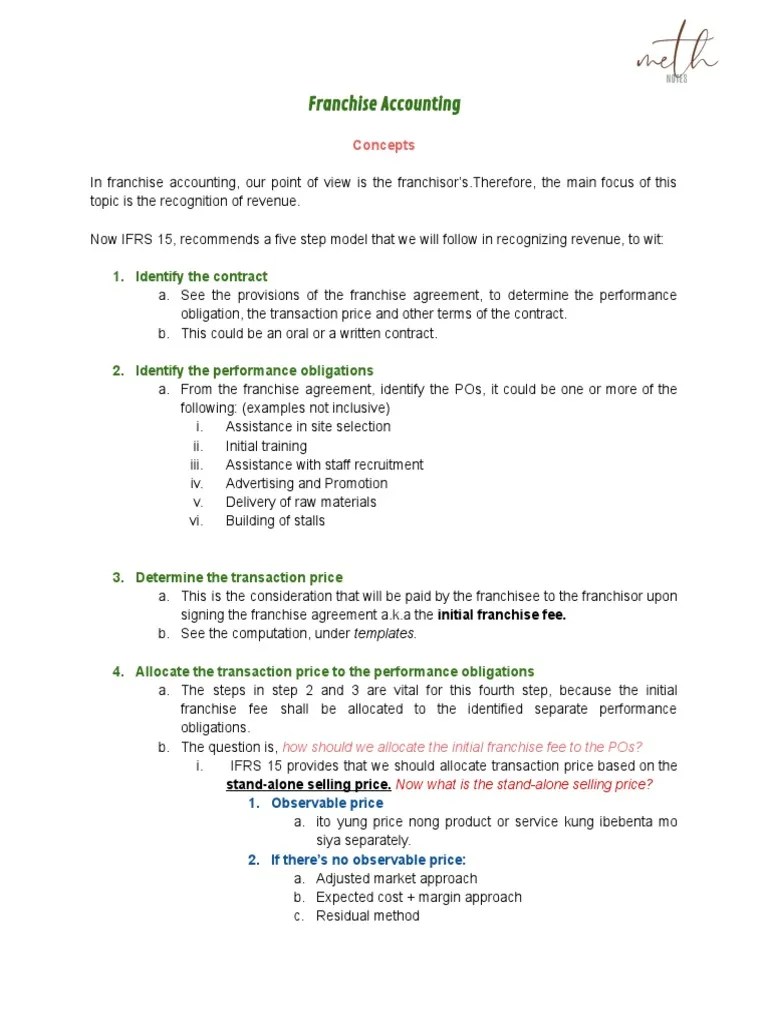 Franchise Accounting Notes And Quizzer | PDF | Franchising | Revenue