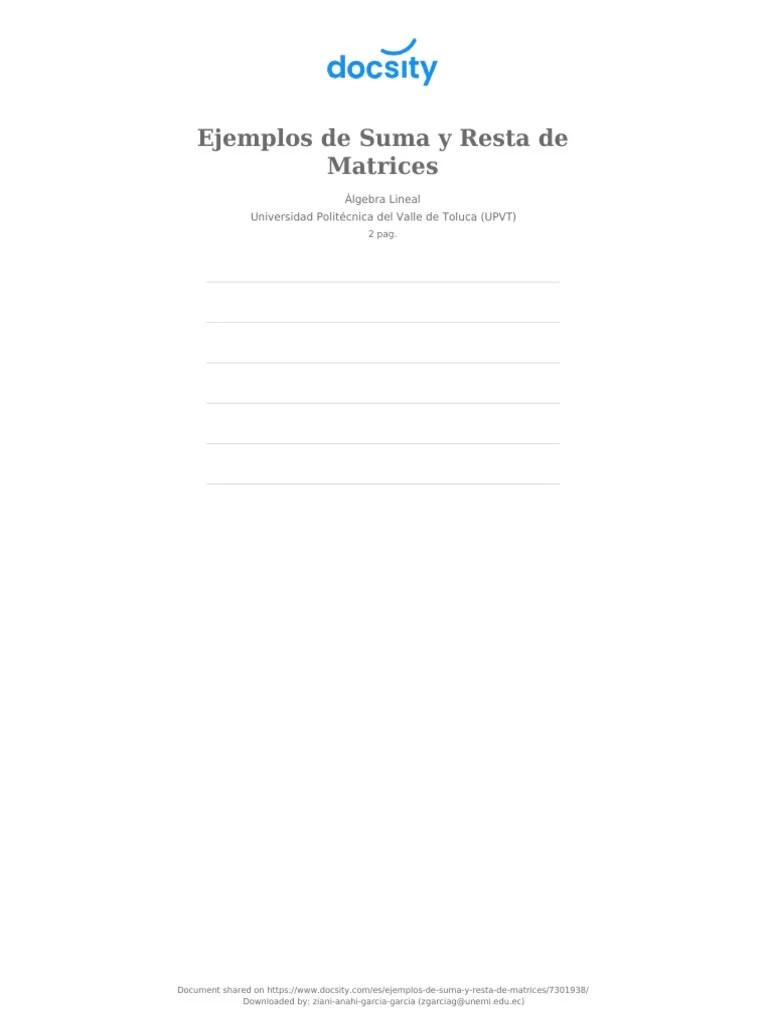 Docsity Ejemplos De Suma Y Resta De Matrices | PDF