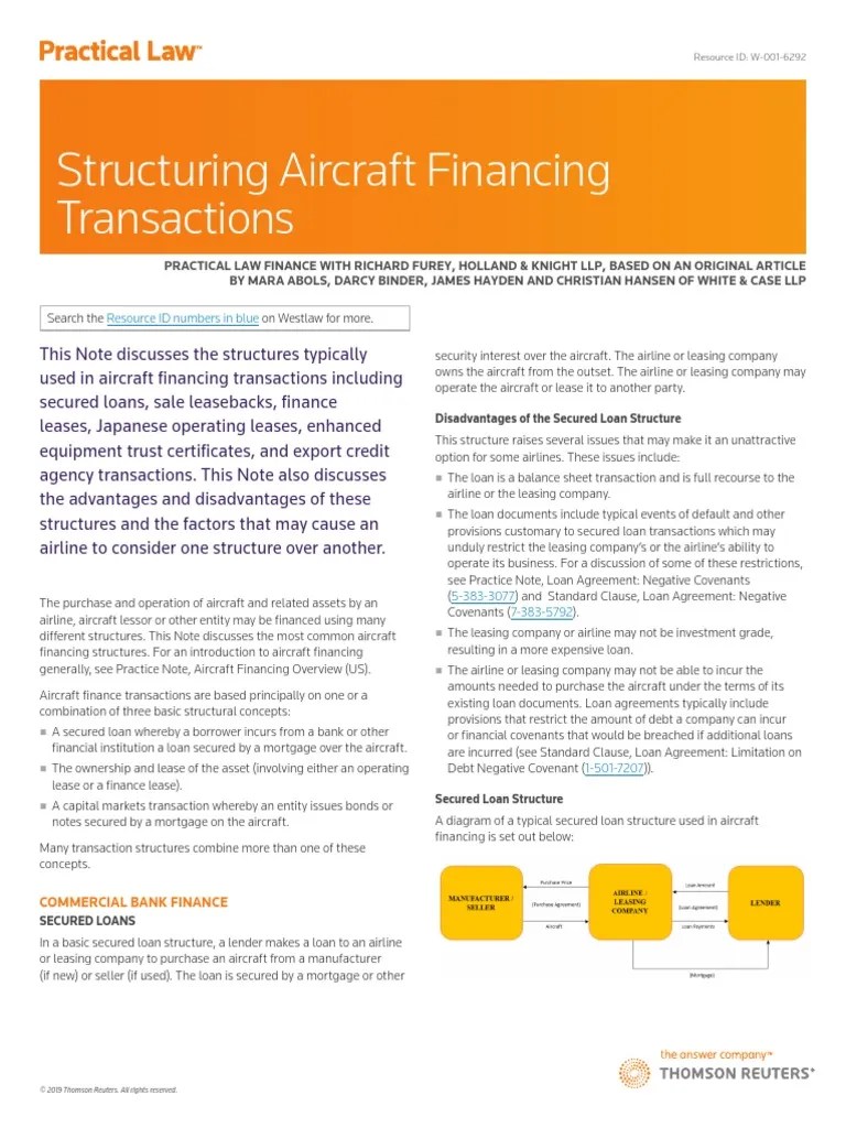 Structuring Aircraft Financing Transactions W0016292 | PDF | Loans | Lease